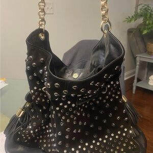NEW Reiss Black Studded Shoulder Bag with Gold Accents